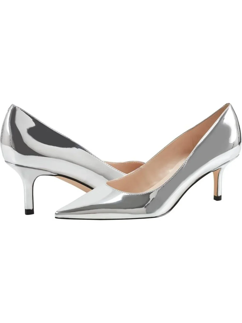 Women's Silver Modern Pointed Toe Alola Dress Casual Pumps Pull On Heel Shoes